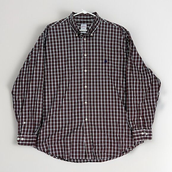 Brooks Brother Shirt Mens Large Red Check Button Long Sleeve Non Iron Cotton - Picture 1 of 6